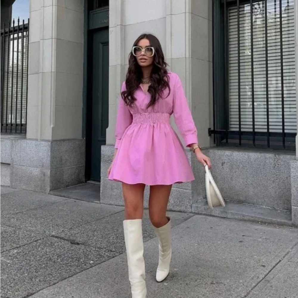 Zara Poplin Barbie Dress With Shirred Waistband Size S